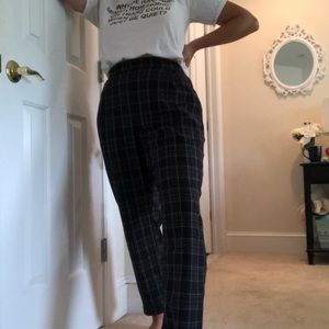Straight Leg Cotton Plaid Pants